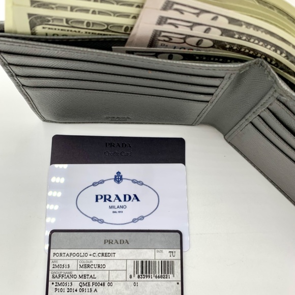 PRADA SAFFIANO Bi-Fold Wallet in Mercurio (Grey) BNIB - Picture 8 of 12